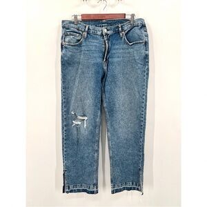 GAP Woman's Blue Distressed Split Hem 90s Loose Mid-Rise Jeans Size 31